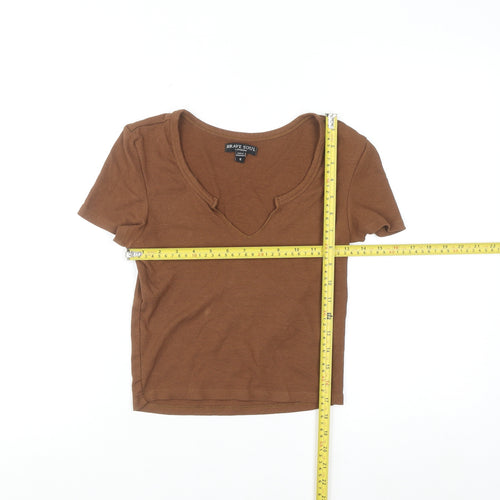 Brave Soul Women Brown Cropped V-Neck Short Sleeve T-Shirt S