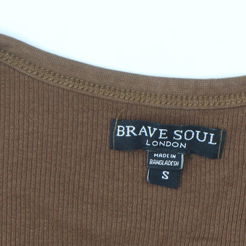 Brave Soul Women Brown Cropped V-Neck Short Sleeve T-Shirt S