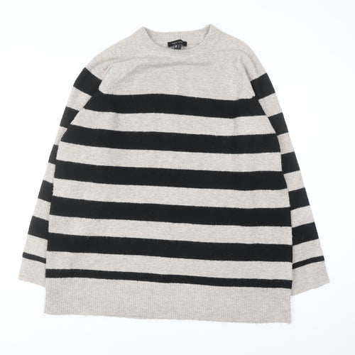 New Look Women Beige Black Striped Long Sleeve Pullover Jumper L