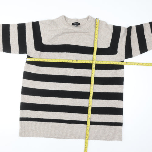 New Look Women Beige Black Striped Long Sleeve Pullover Jumper L