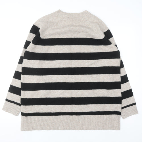 New Look Women Beige Black Striped Long Sleeve Pullover Jumper L