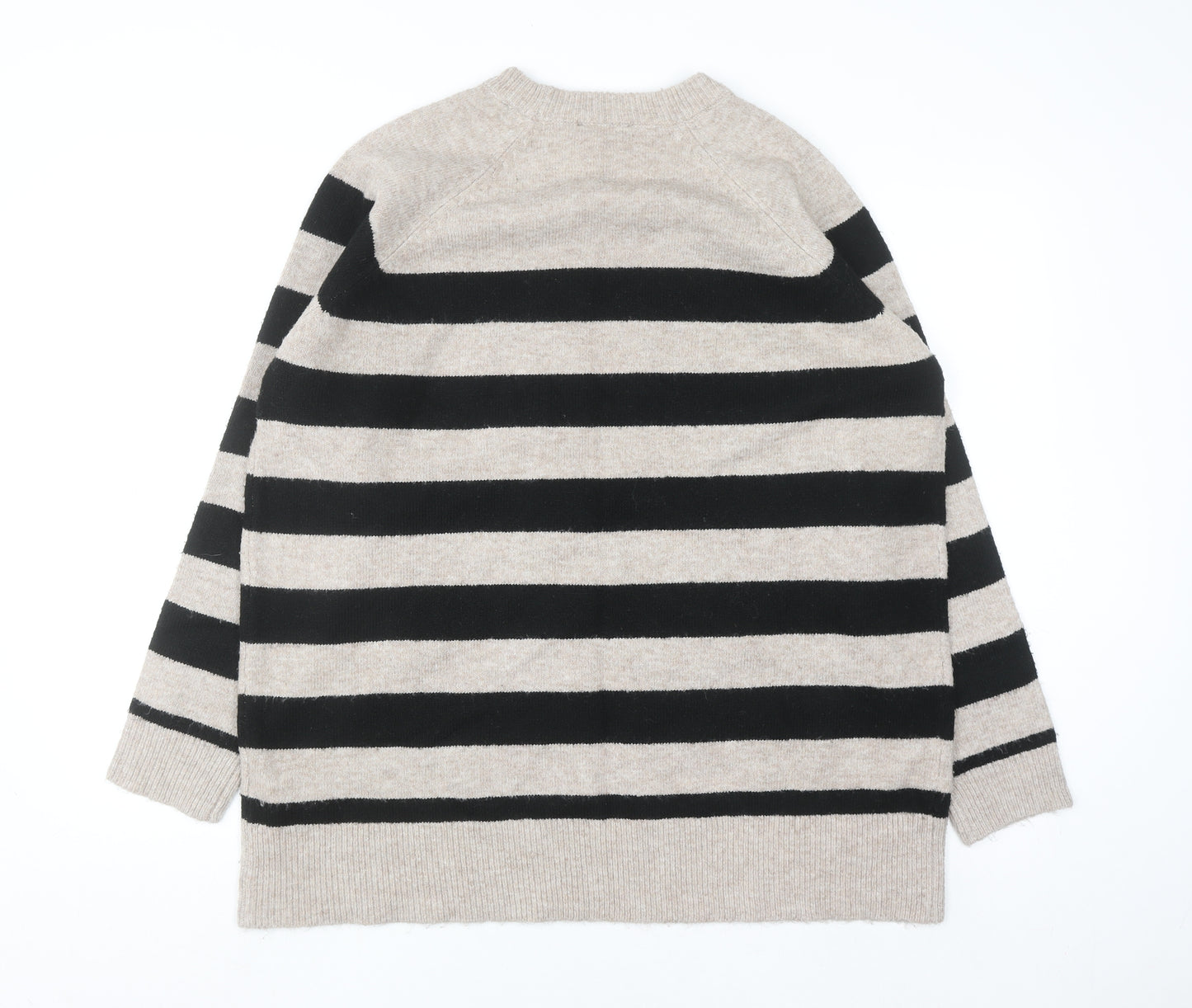 New Look Women Beige Black Striped Long Sleeve Pullover Jumper L