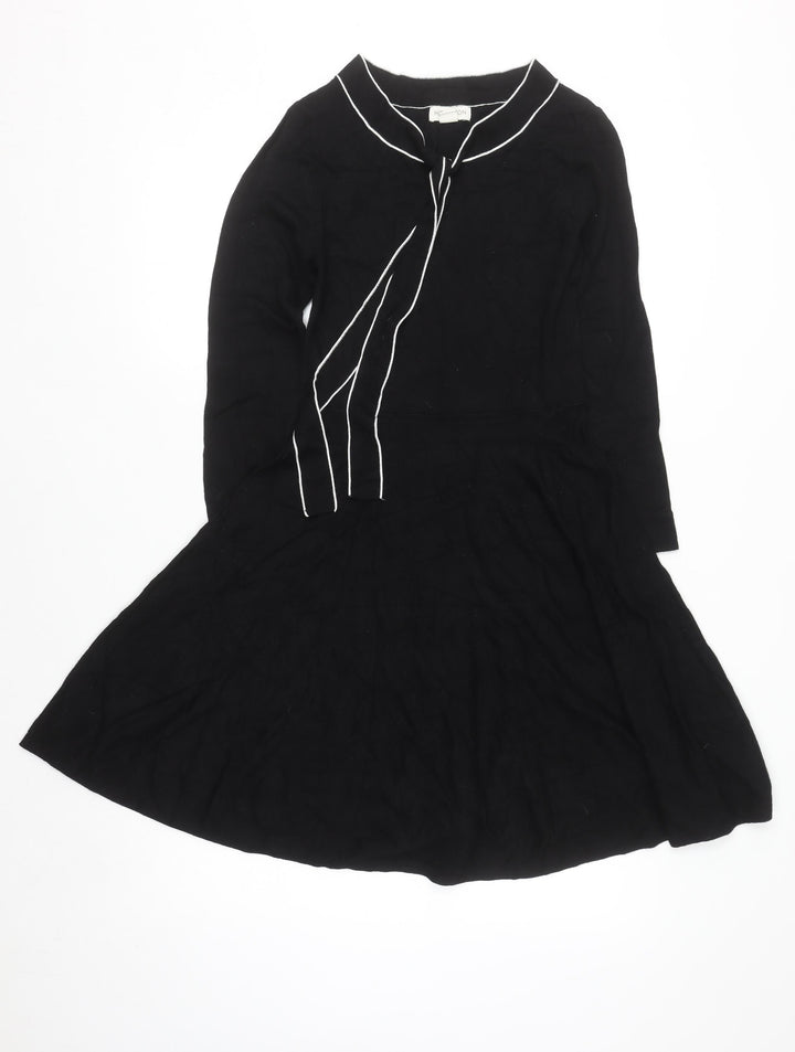 Monsoon Women’s Black Fit & Flare Knit Dress Size 8 Long Sleeve