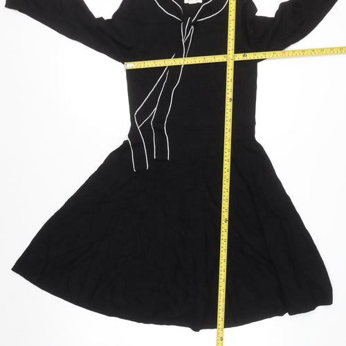 Monsoon Women’s Black Fit & Flare Knit Dress Size 8 Long Sleeve