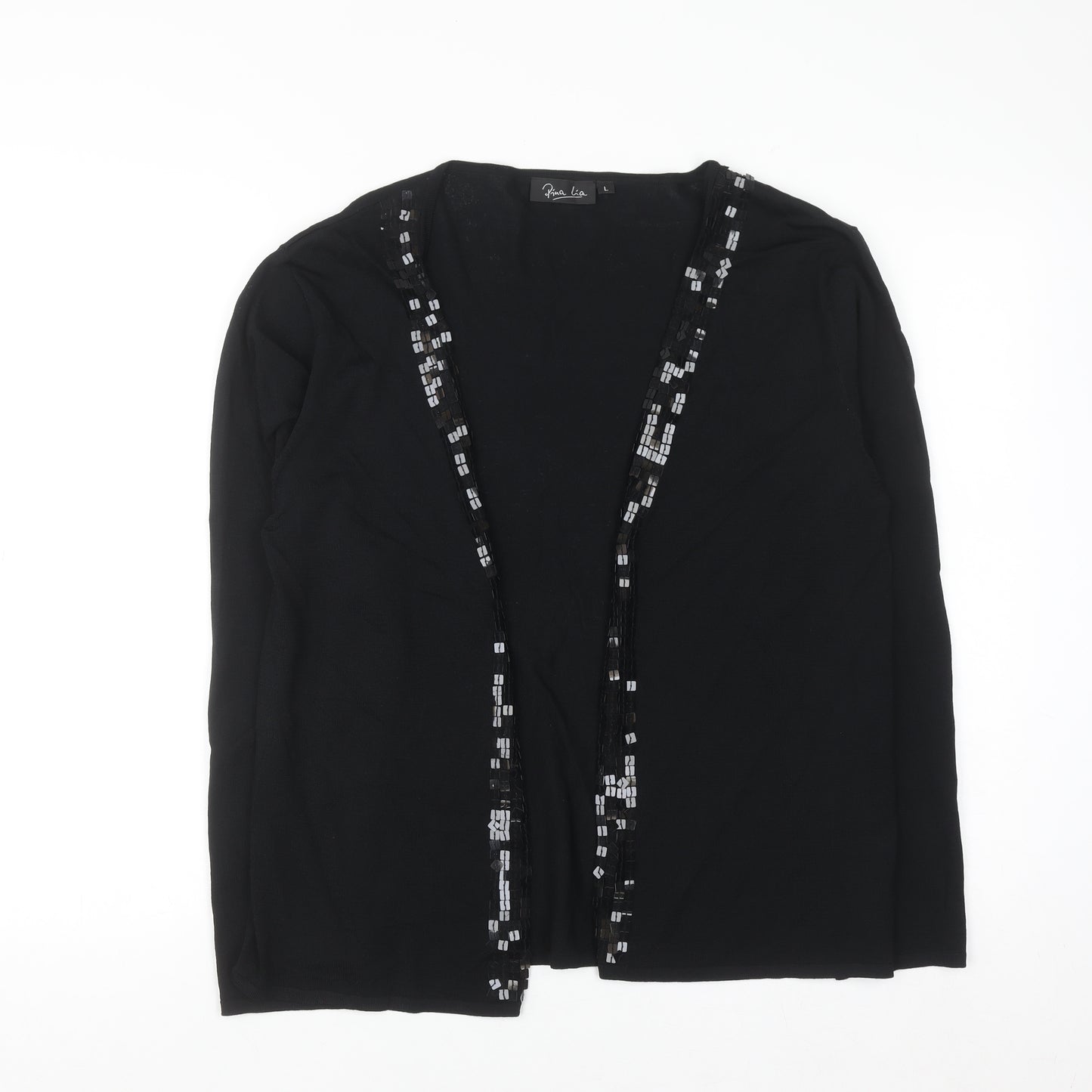 Pina Lia Women’s Black Sequin Trim Knit Cardigan Size L