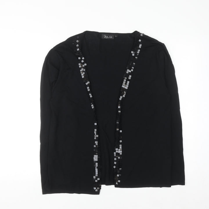 Pina Lia Women’s Black Sequin Trim Knit Cardigan Size L