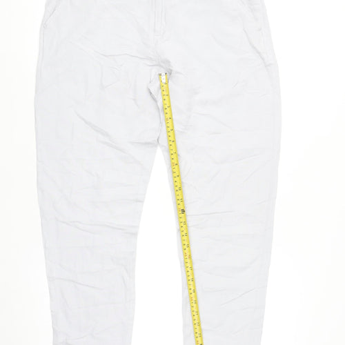 Dunnes Women White Linen Blend Chino Trousers Size 10