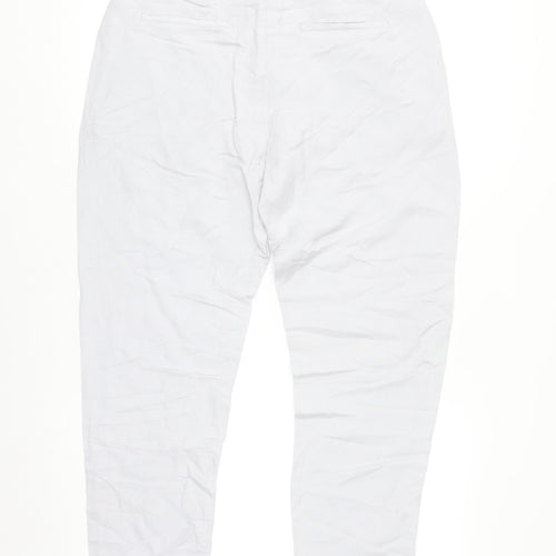 Dunnes Women White Linen Blend Chino Trousers Size 10