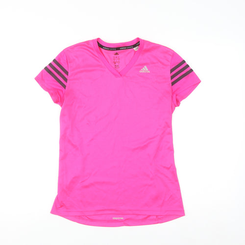 Adidas Women's Pink Climalite Running V-Neck T-Shirt Size S