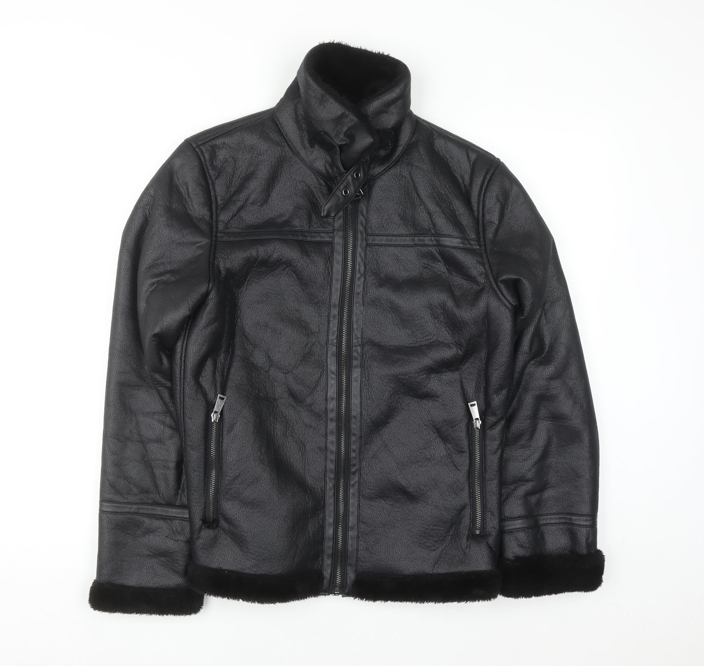Primark Women’s Black Faux Leather Lined Biker Jacket Size S
