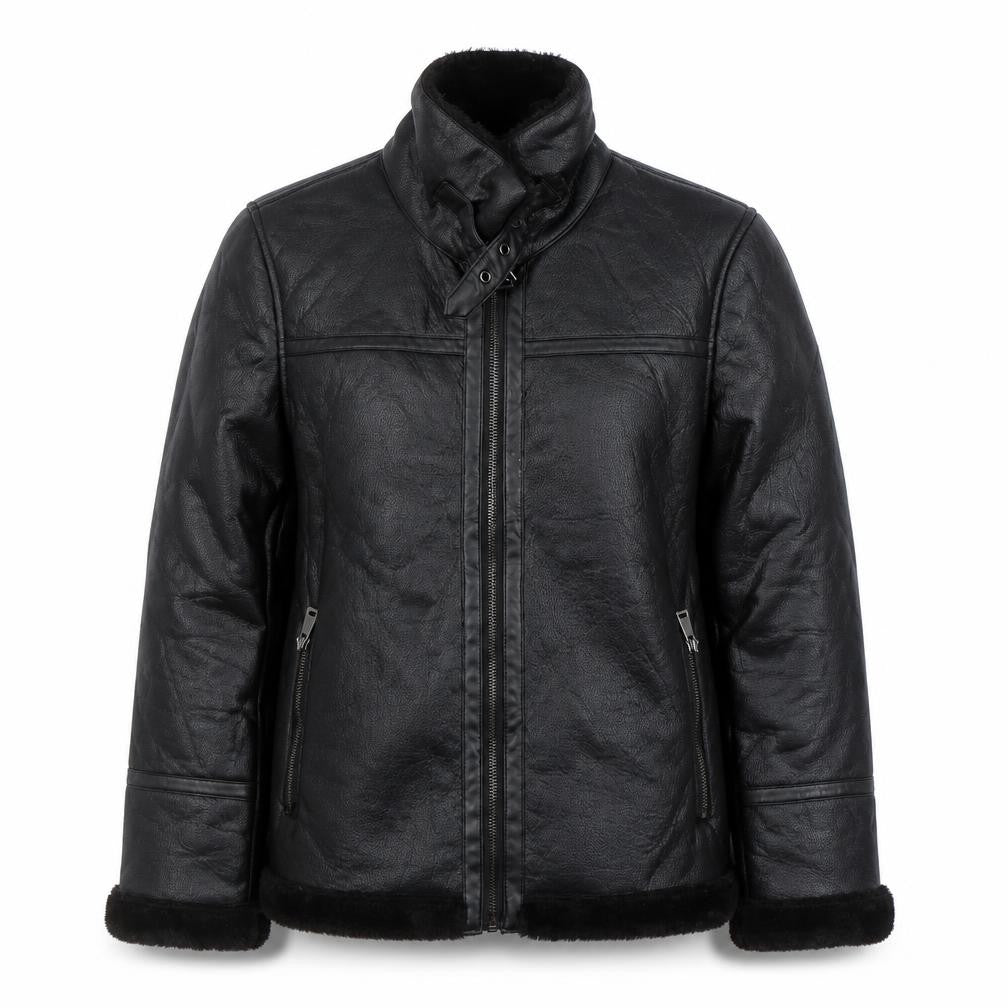Front view of Primark Women’s Black Faux Leather Lined Biker Jacket, size S