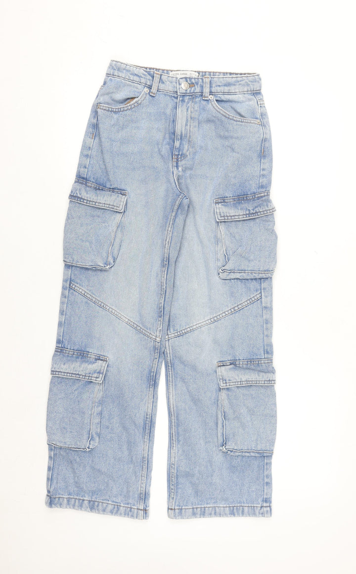Denim Co Girls Blue Cargo Jeans 11-12 Years 152cm Light Wash Cotton