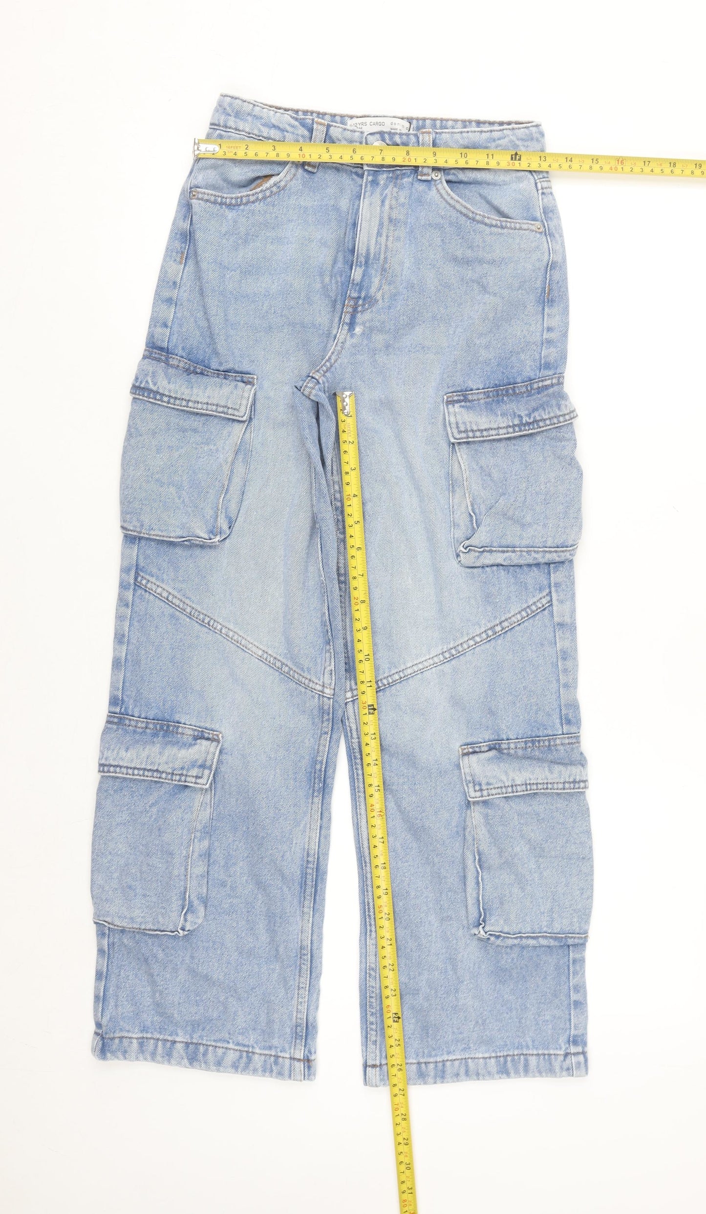 Denim Co Girls Blue Cargo Jeans 11-12 Years 152cm Light Wash Cotton