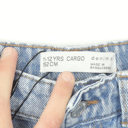Denim Co Girls Blue Cargo Jeans 11-12 Years 152cm Light Wash Cotton