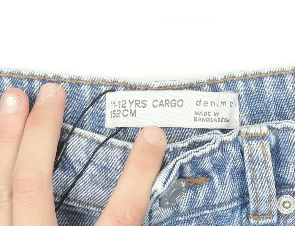 Denim Co Girls Blue Cargo Jeans 11-12 Years 152cm Light Wash Cotton