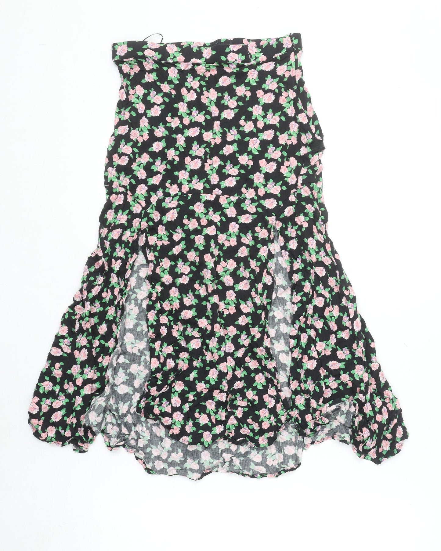 Zara Women Black Floral Flare Midi Skirt Size S Viscose