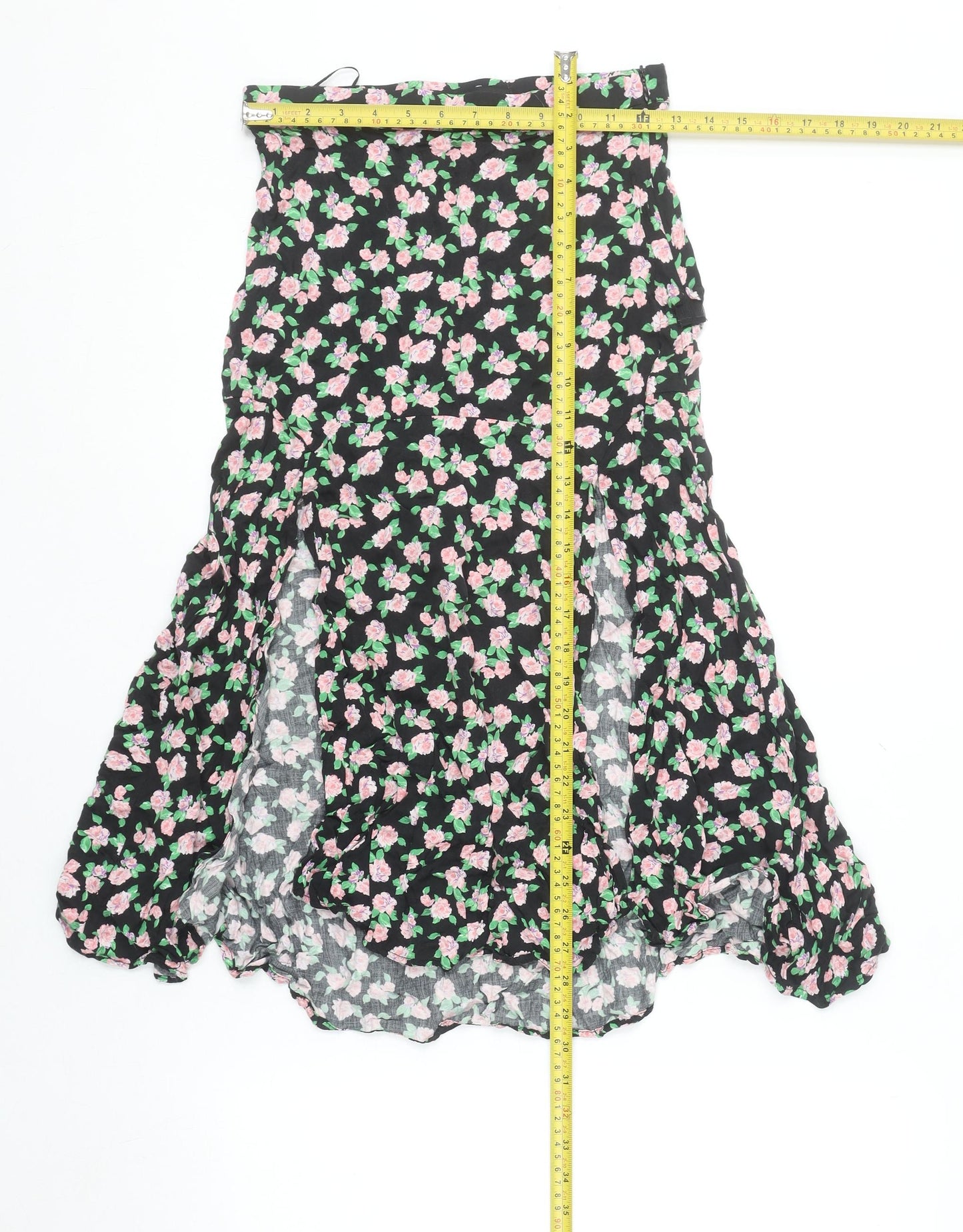 Zara Women Black Floral Flare Midi Skirt Size S Viscose