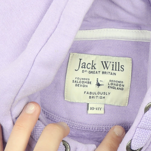 Jack Wills Girls Purple Pullover Hoodie 10-11 Years Logo Cotton Fleece