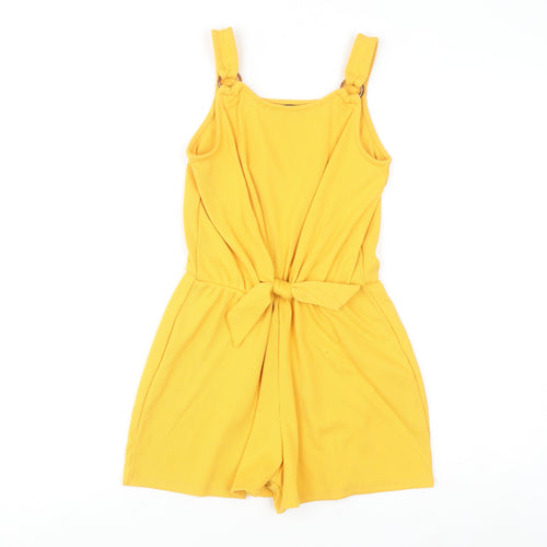 Primark Girls Yellow Ribbed Belted Sleeveless Playsuit 10-11 Years