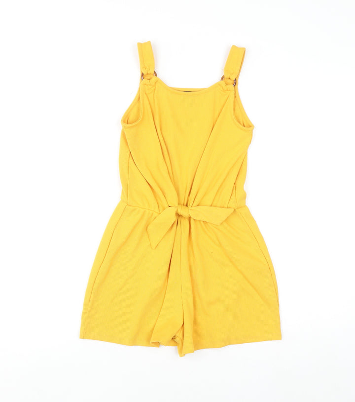 Primark Girls Yellow Ribbed Belted Sleeveless Playsuit 10-11 Years