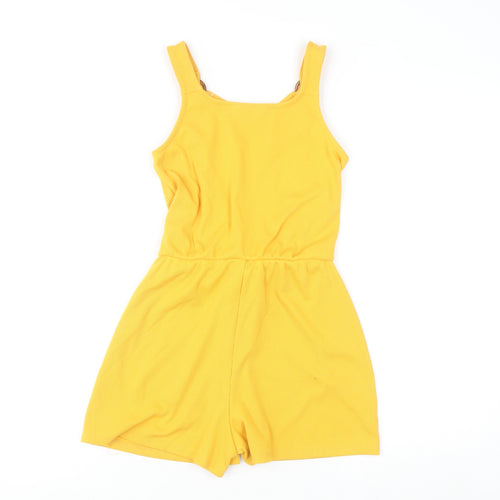 Primark Girls Yellow Ribbed Belted Sleeveless Playsuit 10-11 Years