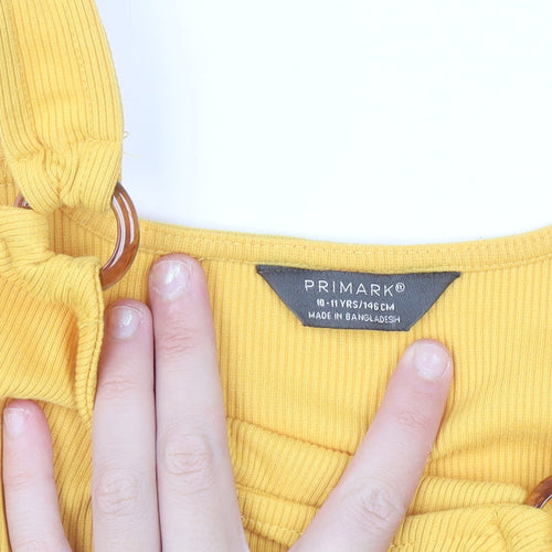 Primark Girls Yellow Ribbed Belted Sleeveless Playsuit 10-11 Years