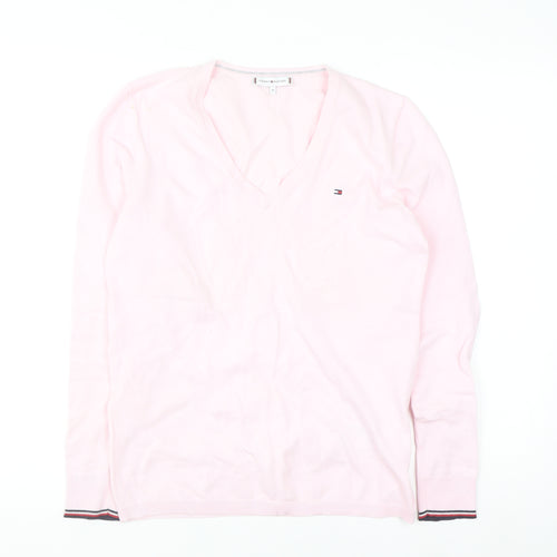 Tommy Hilfiger Women Pink V-Neck Cotton Blend Jumper M