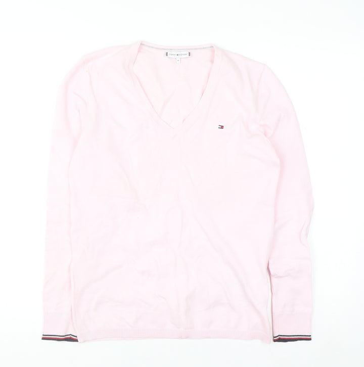 Tommy Hilfiger Women Pink V-Neck Cotton Blend Jumper M
