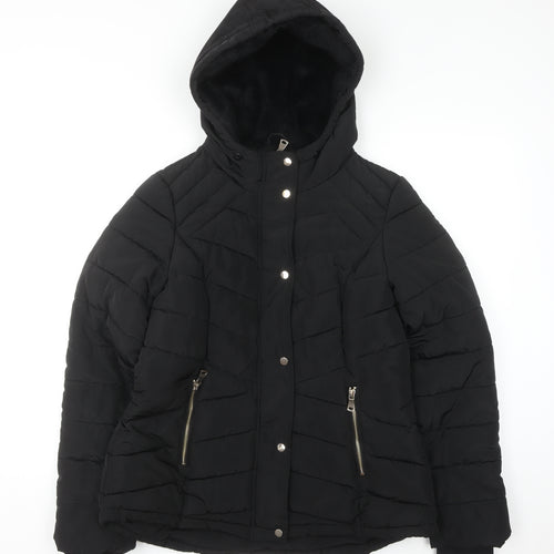 F&F Womens Black Hooded Puffer Jacket Size 12 Winter Coat