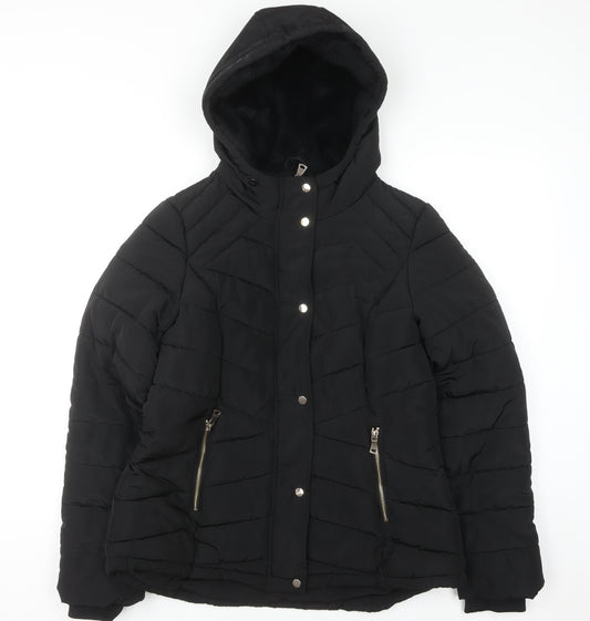 F&F Womens Black Hooded Puffer Jacket Size 12 Winter Coat