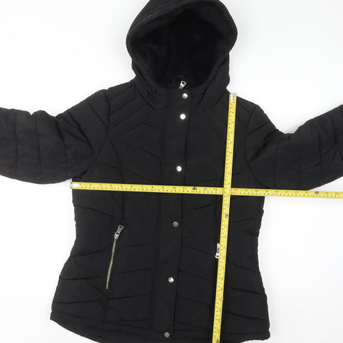 F&F Womens Black Hooded Puffer Jacket Size 12 Winter Coat