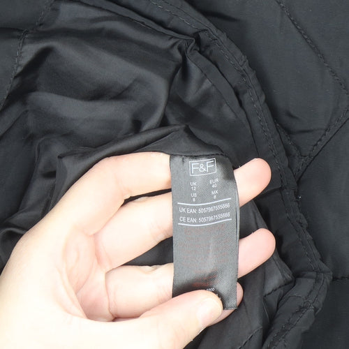 F&F Womens Black Hooded Puffer Jacket Size 12 Winter Coat
