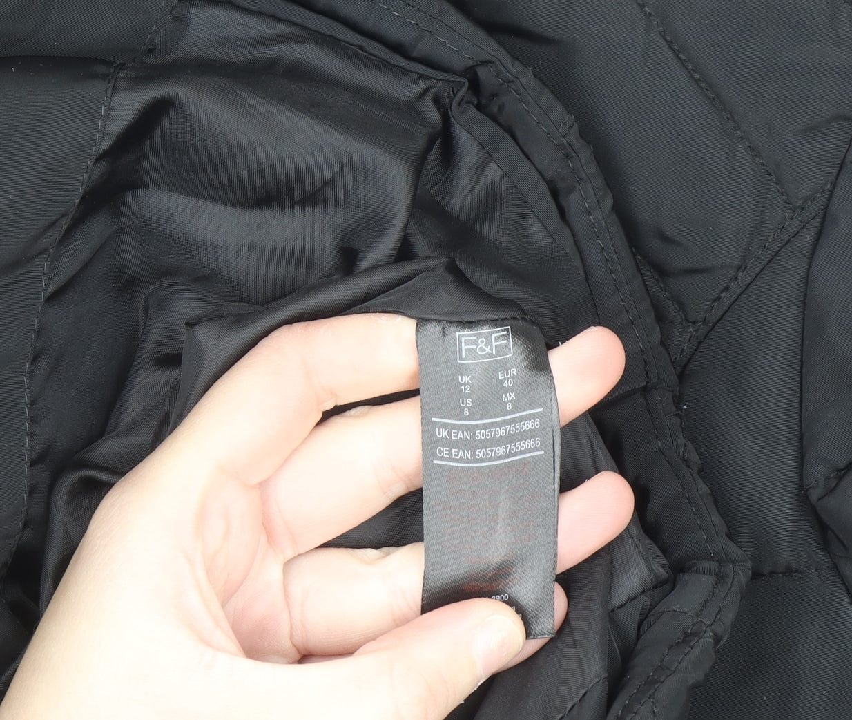 F&F Womens Black Hooded Puffer Jacket Size 12 Winter Coat