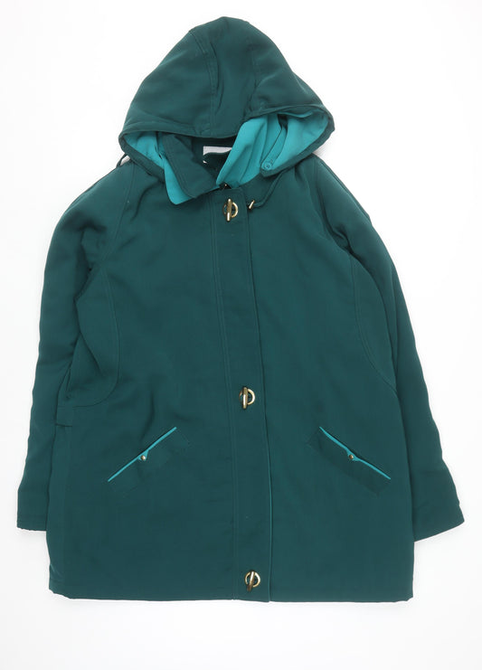 EWM Womens Green Hooded Parka Coat Size 20 Polyester Mid-Length