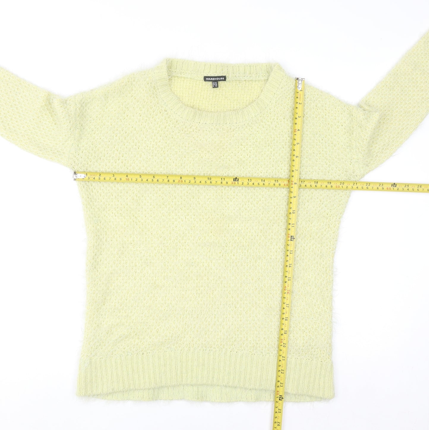 Warehouse Women Yellow Open-Knit Long Sleeve Pullover Jumper Size 10