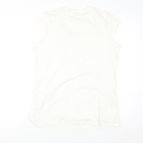 Kate Cooper Women's Ivory Floral Beaded Short Sleeve T-Shirt Size 16