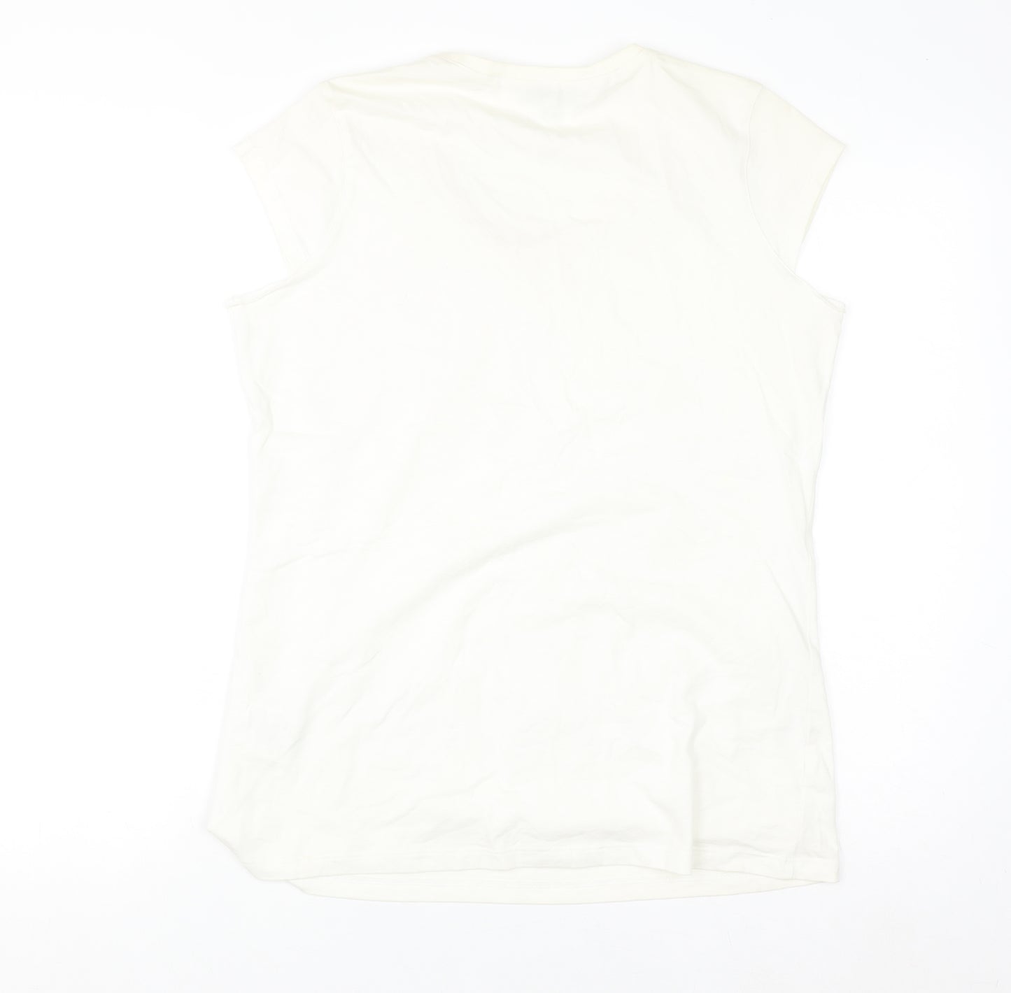 Kate Cooper Women's Ivory Floral Beaded Short Sleeve T-Shirt Size 16