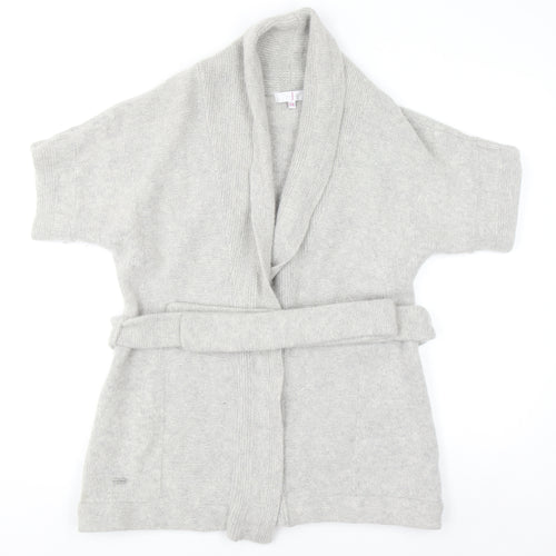 Jasper Conran Women Grey Wool Angora Belted Short Sleeve Cardigan Size 14