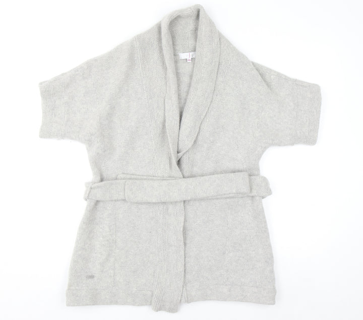 Jasper Conran Women Grey Wool Angora Belted Short Sleeve Cardigan Size 14