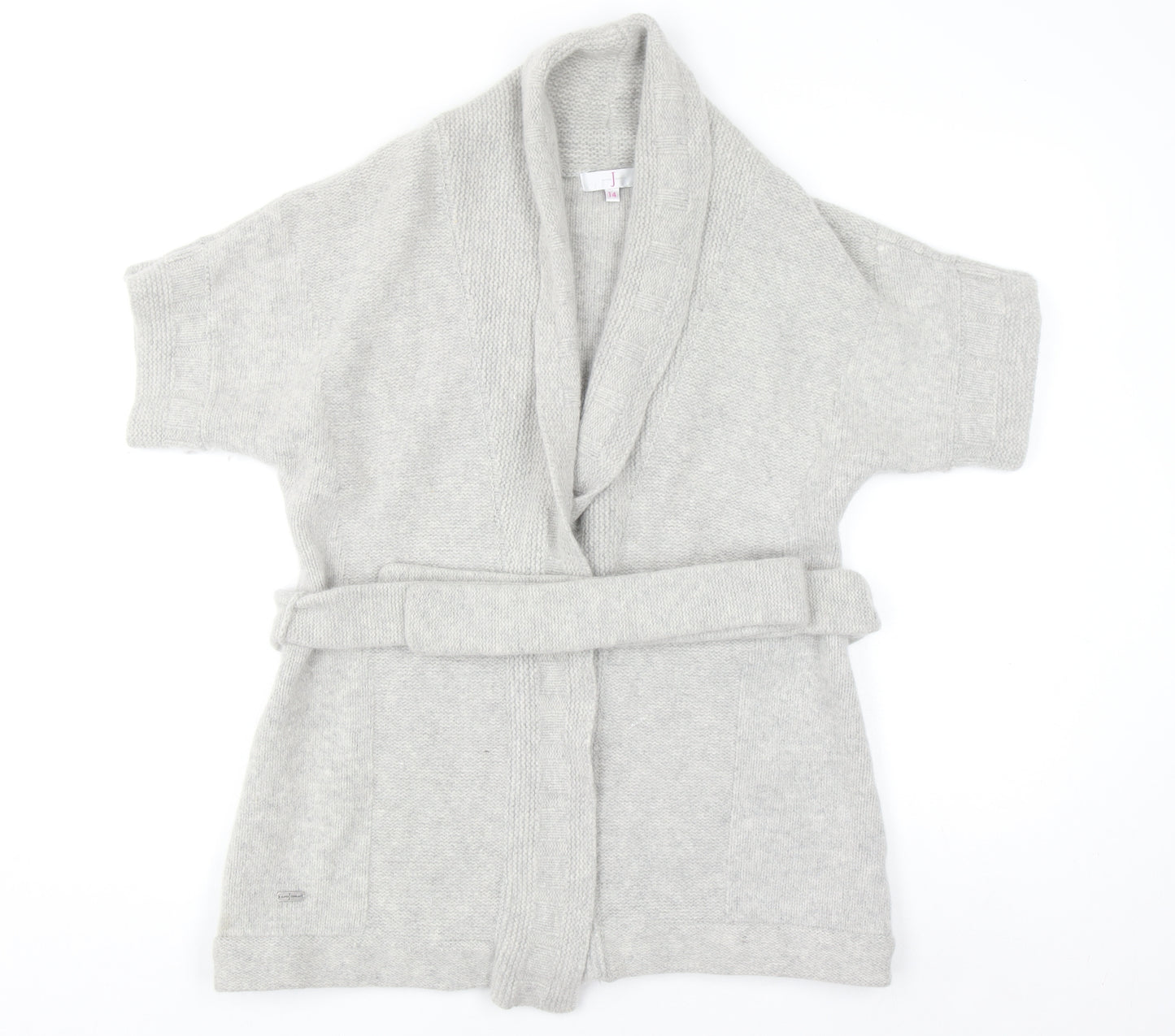 Jasper Conran Women Grey Wool Angora Belted Short Sleeve Cardigan Size 14