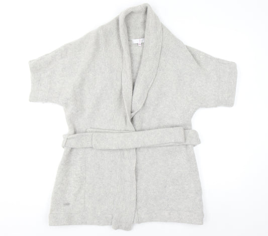 Jasper Conran Women Grey Wool Angora Belted Short Sleeve Cardigan Size 14