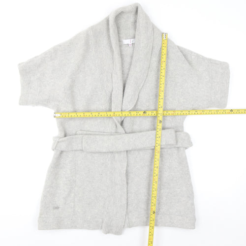 Jasper Conran Women Grey Wool Angora Belted Short Sleeve Cardigan Size 14