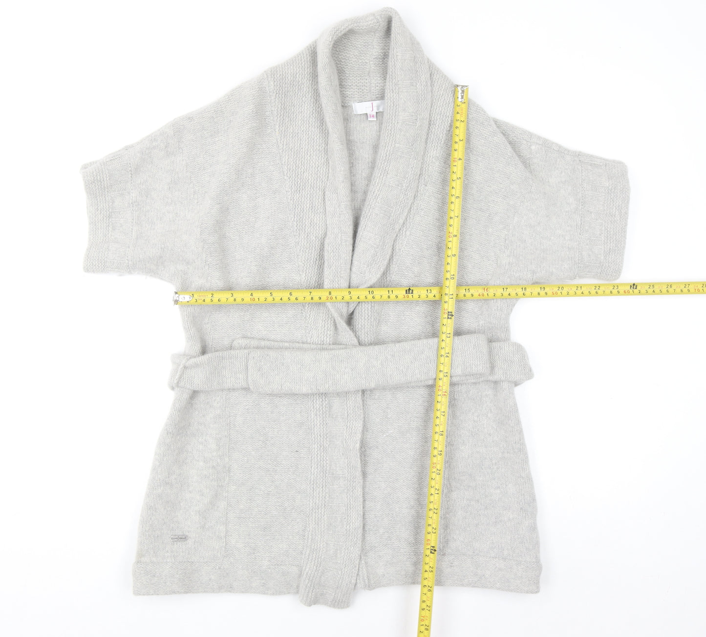Jasper Conran Women Grey Wool Angora Belted Short Sleeve Cardigan Size 14