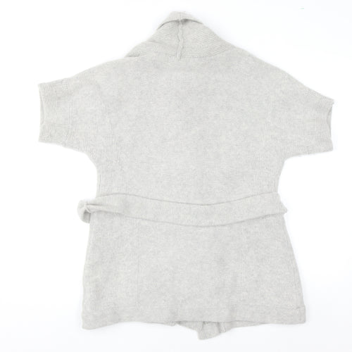 Jasper Conran Women Grey Wool Angora Belted Short Sleeve Cardigan Size 14
