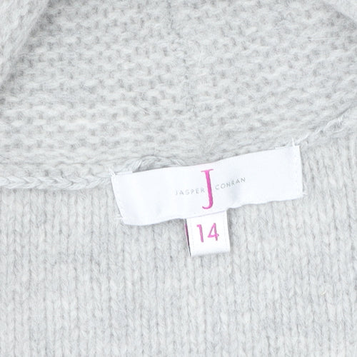 Jasper Conran Women Grey Wool Angora Belted Short Sleeve Cardigan Size 14