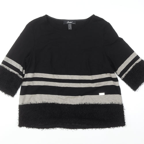 Badoo Women's Black Striped 3/4 Sleeve Tunic Blouse Size 16