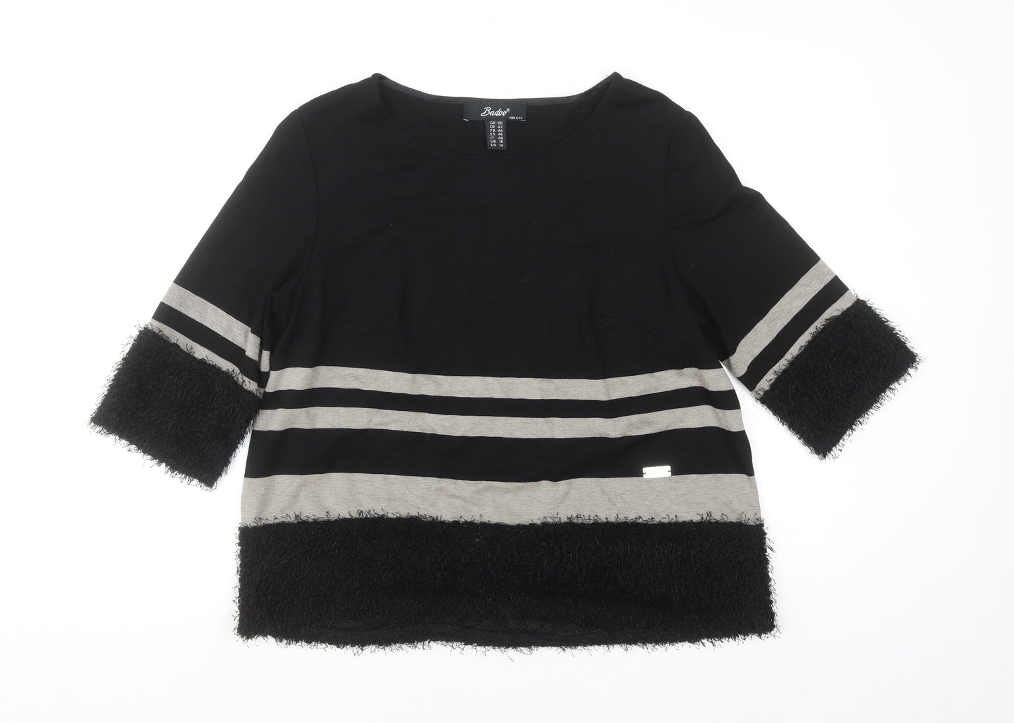 Badoo Women's Black Striped 3/4 Sleeve Tunic Blouse Size 16
