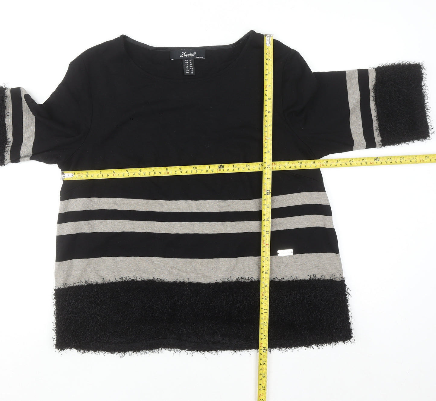 Badoo Women's Black Striped 3/4 Sleeve Tunic Blouse Size 16