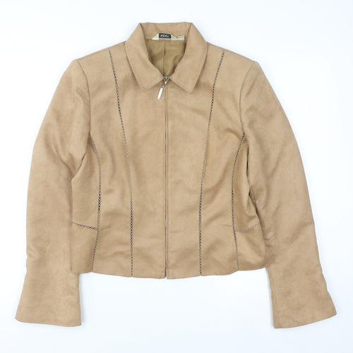Next Women Beige Faux Suede Zip Jacket UK 12 Regular Fit Lined
