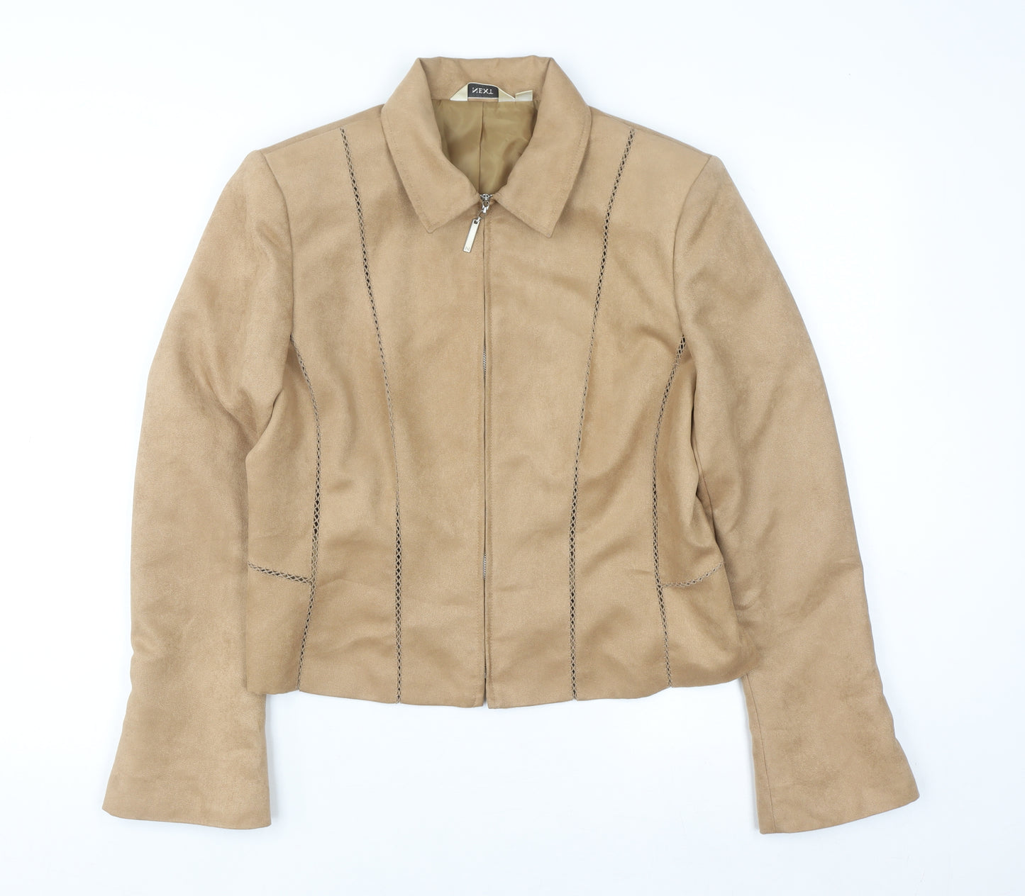 Next Women Beige Faux Suede Zip Jacket UK 12 Regular Fit Lined